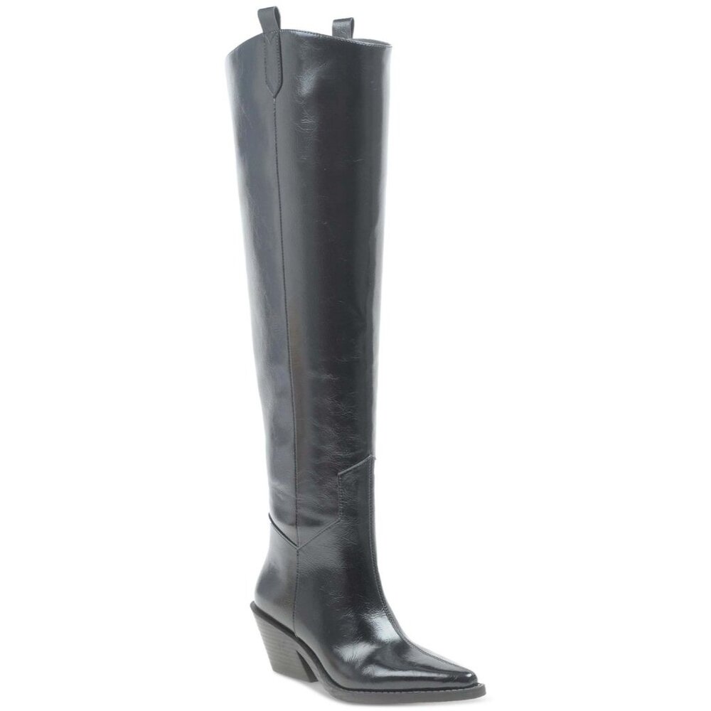 Wild Pair Womens Luela Over The Knee Western Boots Black Smooth Size 6.5M NIB